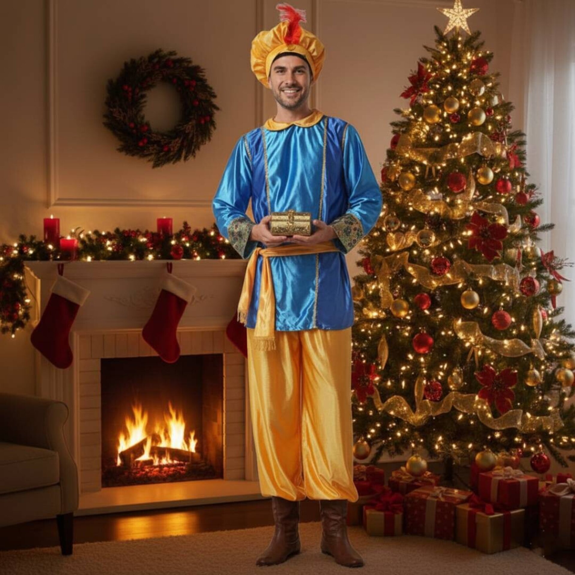 Disfraz de Paje Azul Real - Incluye Gorro, Camisa, Cinturón y Pantalón - 1